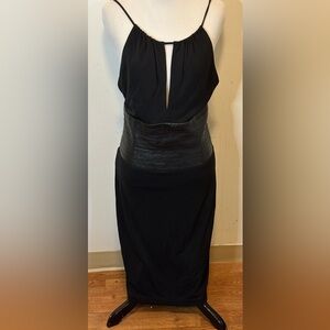 BCBG Little Black Halter Dress with Faux Leather Waist